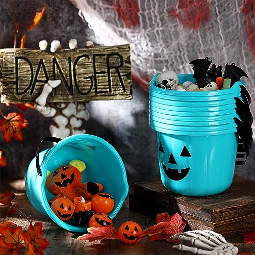 Halloween Pumpkin Buckets Set - Teal Plastic Trick-or-Treat Buckets 10 Pack