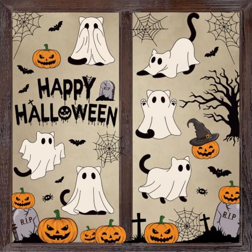 Halloween Window Clings - Reusable Ghost Cat & Pumpkin Decor for Windows & Doors