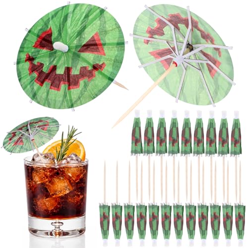 Halloween Watermelon Ghost Cocktail Umbrellas - 100 Pcs Party Drink Decorations