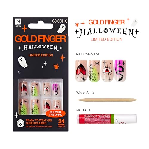 Glow in the Dark Halloween Gel Nail Set - 24 Press-On Spooky Designs