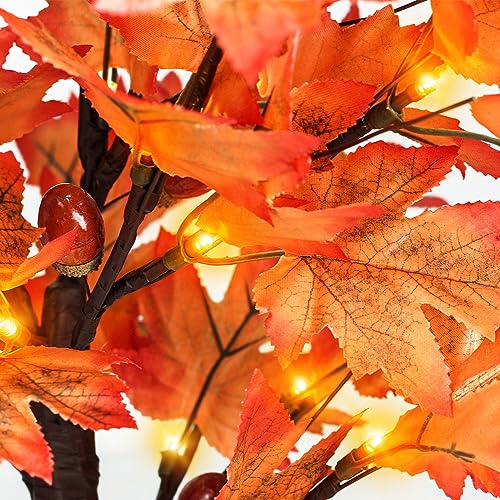 2-Pack 1.5ft Lighted Fall Maple Trees with 36 LEDs & Acorns - Battery Operated Tabletop Decor