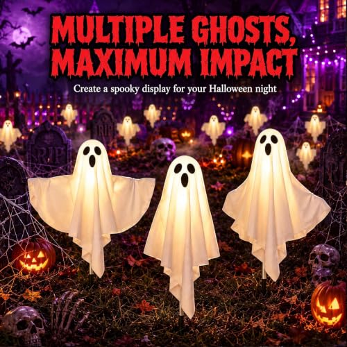 Solar Ghost Decorations Outdoor Lights 3 Pack - Spooky Yard & Garden Halloween Decor