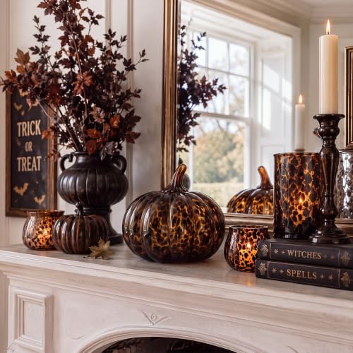 Medium Tortoiseshell Glass Pumpkin Halloween Decor - Fall Autumn Centerpiece