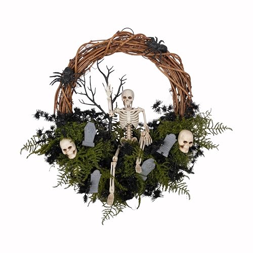 Halloween Skeleton Wreath for Front Door - Handcrafted 20-Inch Door Decor