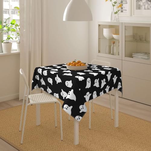 Halloween Square Tablecloth 60x60 Inches Black White Ghost Decorative Washable Table Cover