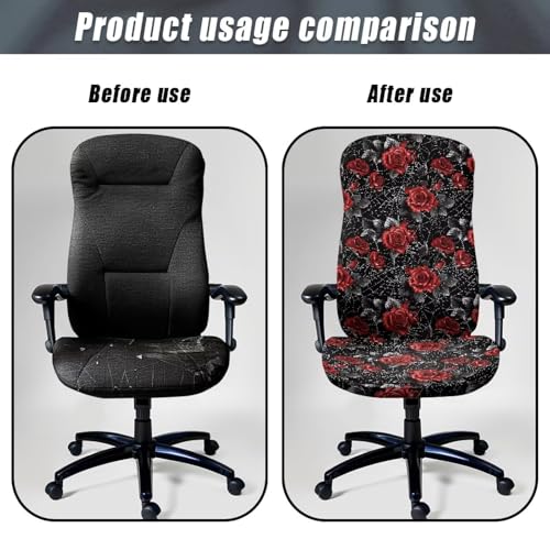 Talayituse Rose Spider Web Print Office Computer Chair Cover - Large, Washable & Stretchable Halloween Decor