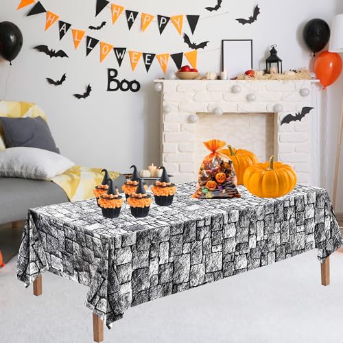 Medieval Castle Stone Wall Tablecloths 54x108 Inch 4 Pack for Halloween Parties