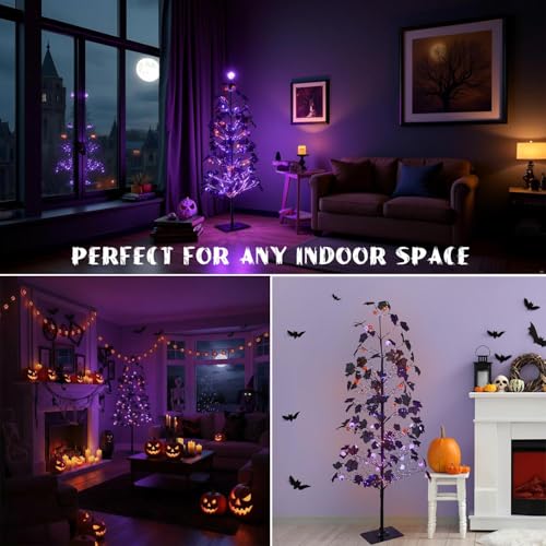 5FT Lighted Halloween Tree with 518 LED Twinkle Lights and Ornaments - Indoor Outdoor Spooky Decor