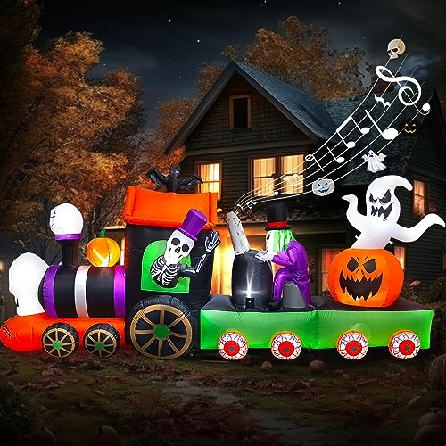13Ft Halloween Inflatable Train Decoration with Ghost & Pumpkins - Outdoor Yard Decor - Variation of Halloween-Train