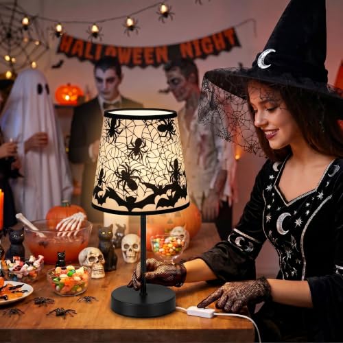 VIHOSE Halloween Spider Web Bat Table Lamp - 10.6x3.9 Inch Web Bat Decor - Web Bat Variation
