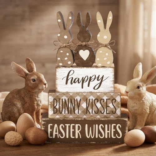 Easter Bunny Wooden Table Decorations Set - Rustic Farmhouse Spring Decor - Variation of THIS listing