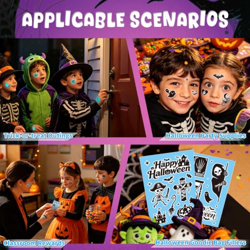 Glow in the Dark Halloween Tattoos for Kids - 280 Mixed Styles, 36 Sheets