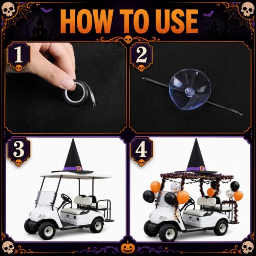 Halloween Witch Hat Car Decoration Kit for Golf Carts & Vehicles - Giant Felt Hat with Balloons & Banner