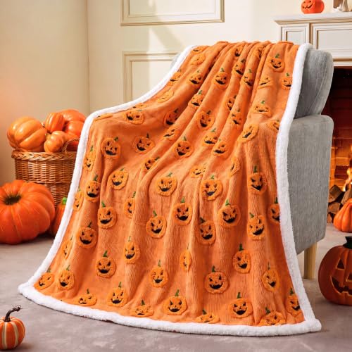 Halloween Pumpkin Throw Blanket 50x60 Inches - Festive Fleece Home Decor - Pumpkin Variation