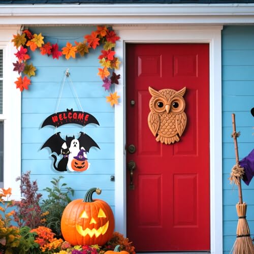Halloween Ghost Door Wreath - Wooden Fall Autumn Party Decor for Front Door & Wall