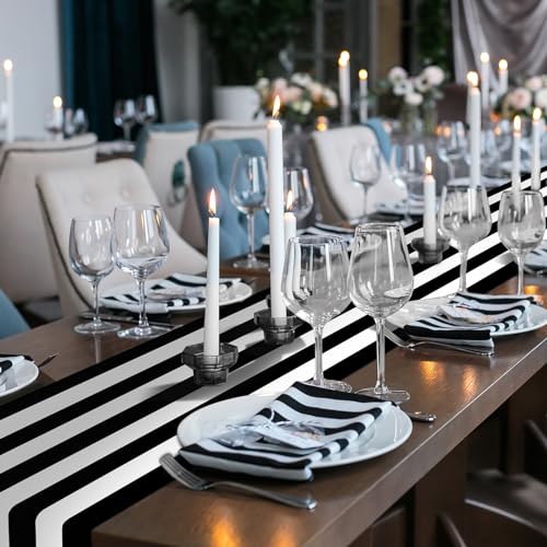 6 Pcs Black White Striped Plastic Table Runners for Halloween Festive Decor