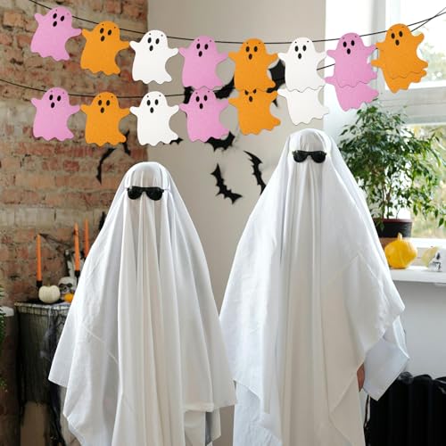 Halloween Hanging Ghost Banners with Glitter Cardstock - 2 Pack 3m Length