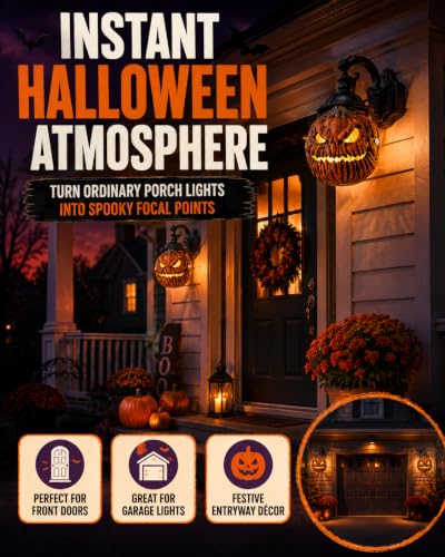 Halloween Pumpkin Porch Light Covers - 2 Pack Waterproof Garage Lamp Post Decorations