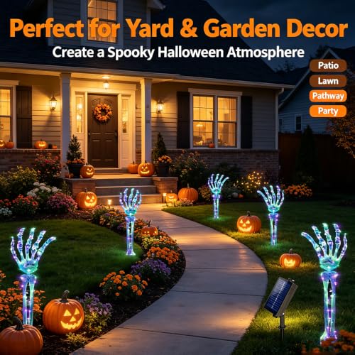 5-Pack Solar Halloween Skeleton Arm Stake Lights - Purple & Green Outdoor Pathway Decor