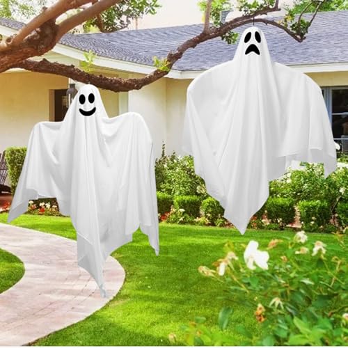 Halloween Flying Ghost Decorations Set - 4 Outdoor Hanging Ghosts, 31 Inches