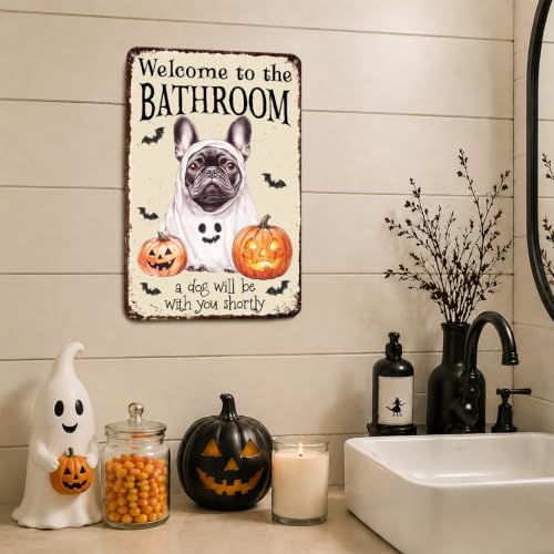 Halloween Wall Art - French Bulldog Pumpkin Sign with Variation 1