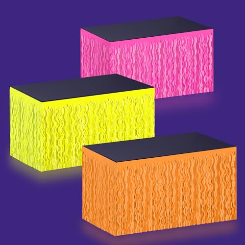 Neon Glow-in-the-Dark Party Table Skirts 3 Pack - Fluorescent Fringe Decor for Raves & Birthdays