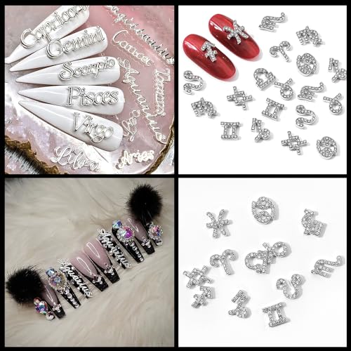 Silver Gemini Zodiac Nail Charms - 15pcs 3D Nail Art Decorations for DIY Manicure