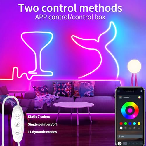 10ft RGB USB Neon Rope Lights with App Control - Indoor Color Changing LED Strip