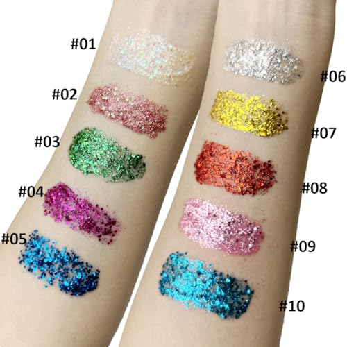Mysense Silver Body Glitter Gel - Chunky Sequins & Fine Glitter for Face Hair & Body - Variation #06 Silver