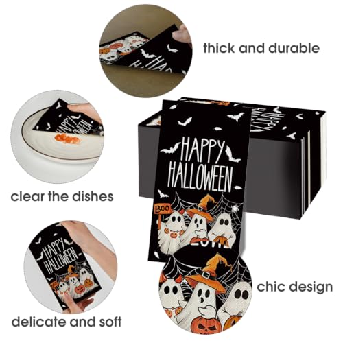 Halloween Paper Napkins Ghost Bat Spider Web Black 50Pcs - Disposable Party Decor