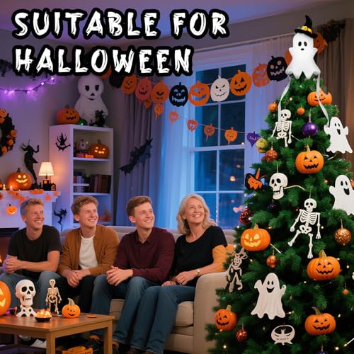 Halloween Ghost Tree Topper with Witch Hat – Spooky Indoor Decor, 11.8-Inch