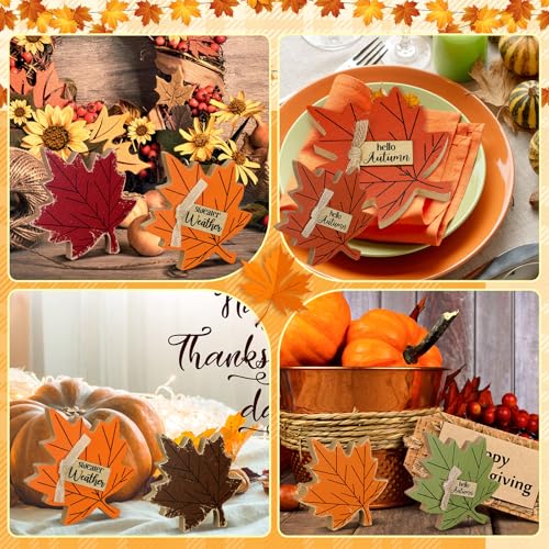 Thanksgiving Wood Decor Maple Leaf Sign Set - Fall Centerpiece & Tiered Tray Decorations