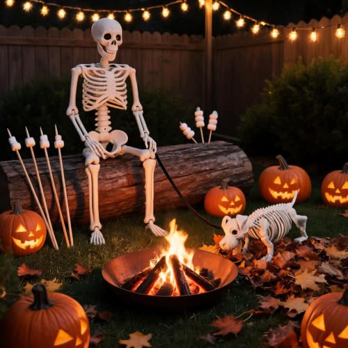 3 FT Human & Dog Skeleton Halloween Decorations Outdoor Indoor Set - Spooky Scene Props