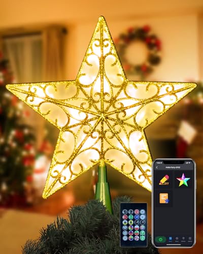 9 Inch Christmas Star Tree Topper with Smart App Control Gold LED Lights, Music & Timer
