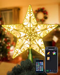 9 Inch Christmas Star Tree Topper with Smart App Control Gold LED Lights, Music & Timer