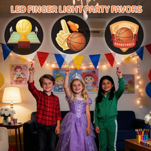 Basketball Themed LED Finger Lights - 36 Pack Glow in Dark Party Favors