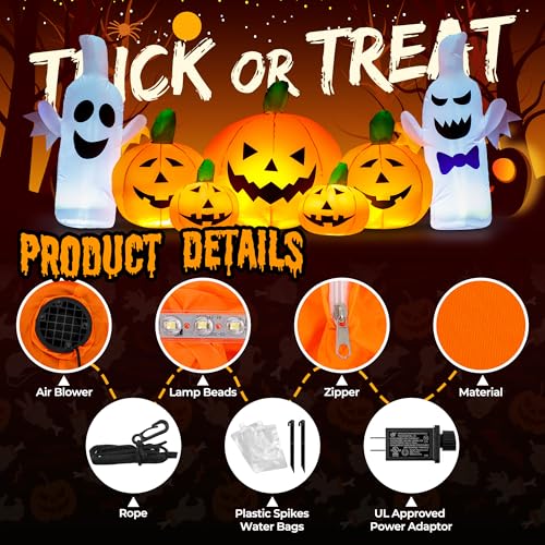 Inflatable Pumpkin Ghost Family Halloween Decor Set with LED Lights - 7.5FT Outdoor Pumpkin Decoration
