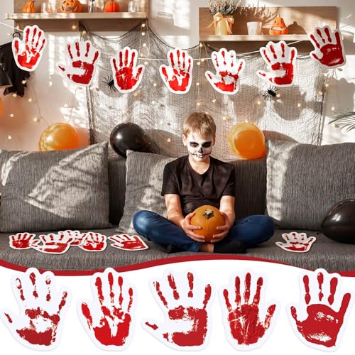 Halloween Bloody Handprint Placemats - 50 Pack, 13 Inch Spooky Table Decor
