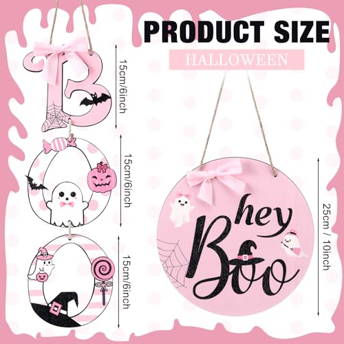 Halloween Pink Boo Door Sign & Wreath Set Wooden Halloween Decorations