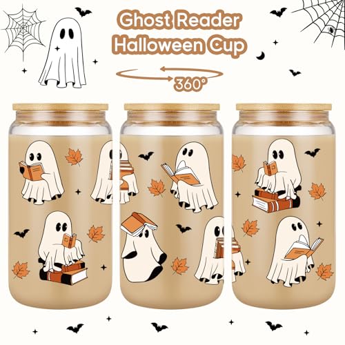 Halloween Ghost Bookish Glass Tumbler - 16oz Spooky Fall Coffee Mug