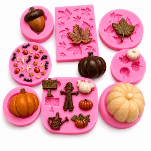 Pink Fall Harvest Thanksgiving Silicone Mold Set - Pumpkin Maple Leaves Acorn