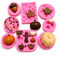Pink Fall Harvest Thanksgiving Silicone Mold Set - Pumpkin Maple Leaves Acorn