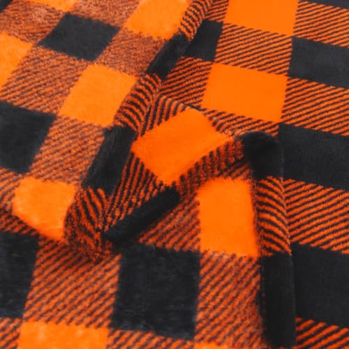 Halloween Throw Blanket - Buffalo Plaid Pattern, Orange & Black, 50x60 Inches - Fall & Holiday Home Decor