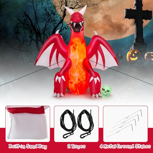 8ft Halloween Inflatable Fire Dragon Yard Decoration with LED Lights Waterproof