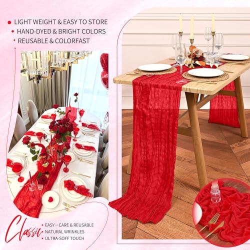 Red Cheesecloth Table Runner Set - 20 Pack, Rustic Wedding & Party Decor