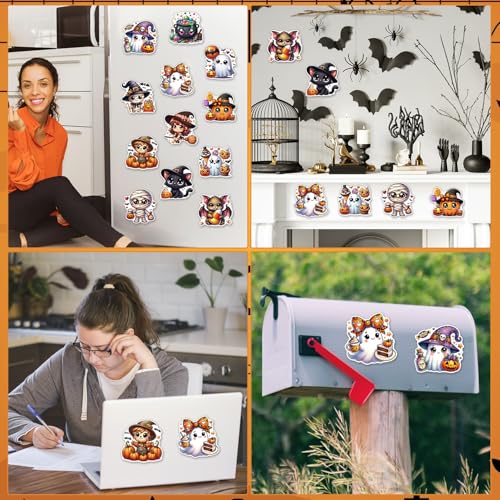 Halloween Refrigerator Magnets Set - 12 Pcs Ghost Pumpkin Bats Witches Black Cat Halloween Decor