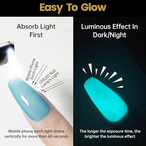 Glow in The Dark Nail Polish - Sheer Light Blue UV Gel Lacquer, 15ml, Variation YG01