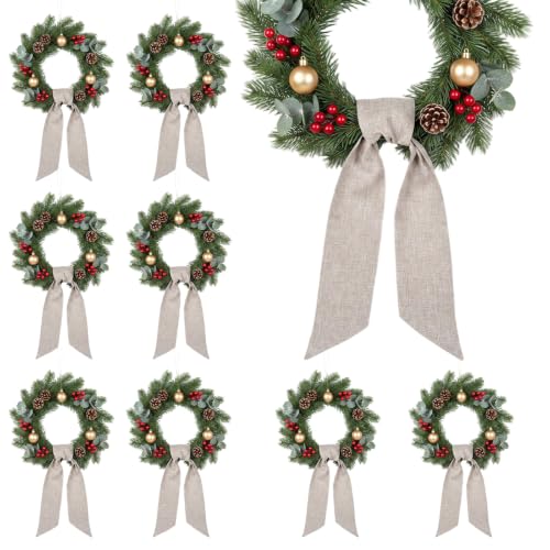 8 Pack Wreath Sash Blank - 55.1 x 5.1 Inches Polyester Garland Ribbon for DIY Embroidery & Holiday Decor