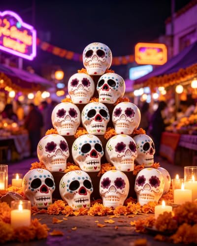 Day of the Dead Sugar Skull Mini Figures for Altars - 12 Pack