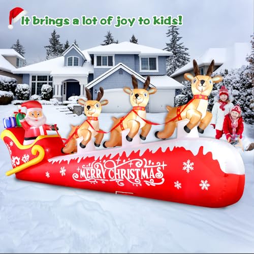 12 FT Christmas Inflatable Santa on Sleigh with Reindeer Outdoor Yard Decor LED Lights
